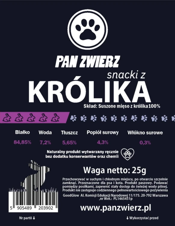 Naturalne smaczki z królika dla psa i kota 25g - produkt z bliska 2