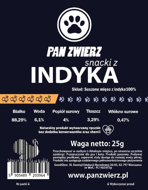 Naturalne smaczki z indyka dla psa i kota 25g - produkt z bliska