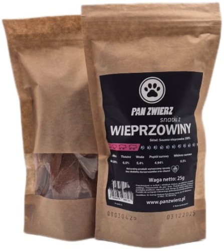 Naturalne smaczki z wieprzowiny 25g dla psa i kota - zdjęcie główne