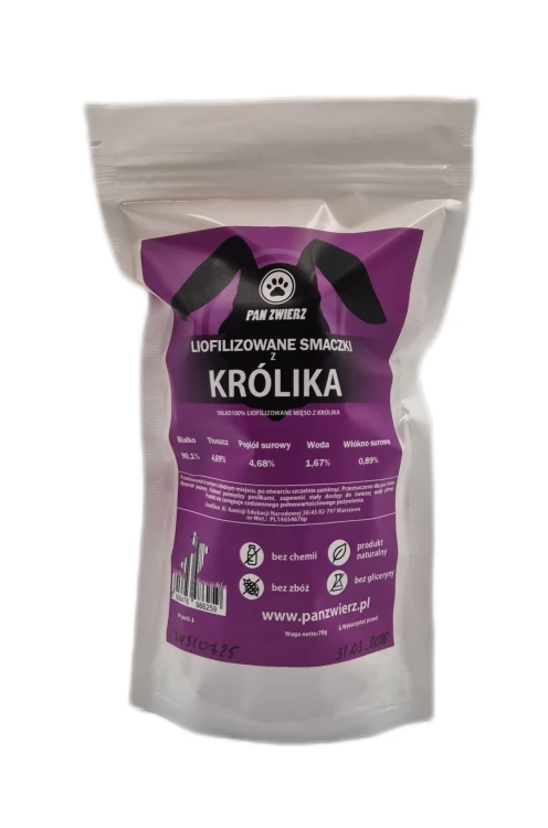 Liofilizowane smaczki z królika 70g dla psa i kota - zdjęcie 3