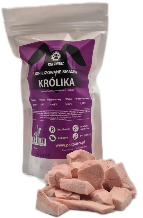 Liofilizowane smaczki z królika 70g dla psa i kota - zdjęcie główne