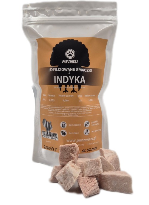 Liofilizowane smaczki z indyka 70g dla psa i kota - opakowanie