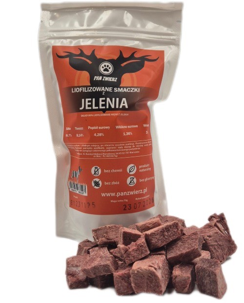 Liofilizowane smaczki z jelenia 70g dla psa i kota - zdjęcie główne