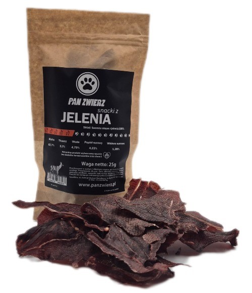 Naturalne smaczki z jelenia 25g dla psa i kota - zdjęcie główne