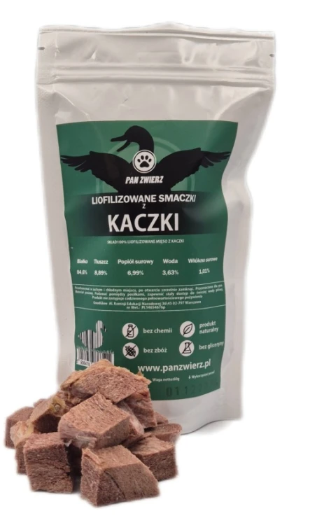 Liofilizowane smaczki z kaczki 70 g dla psa i kota - opakowanie